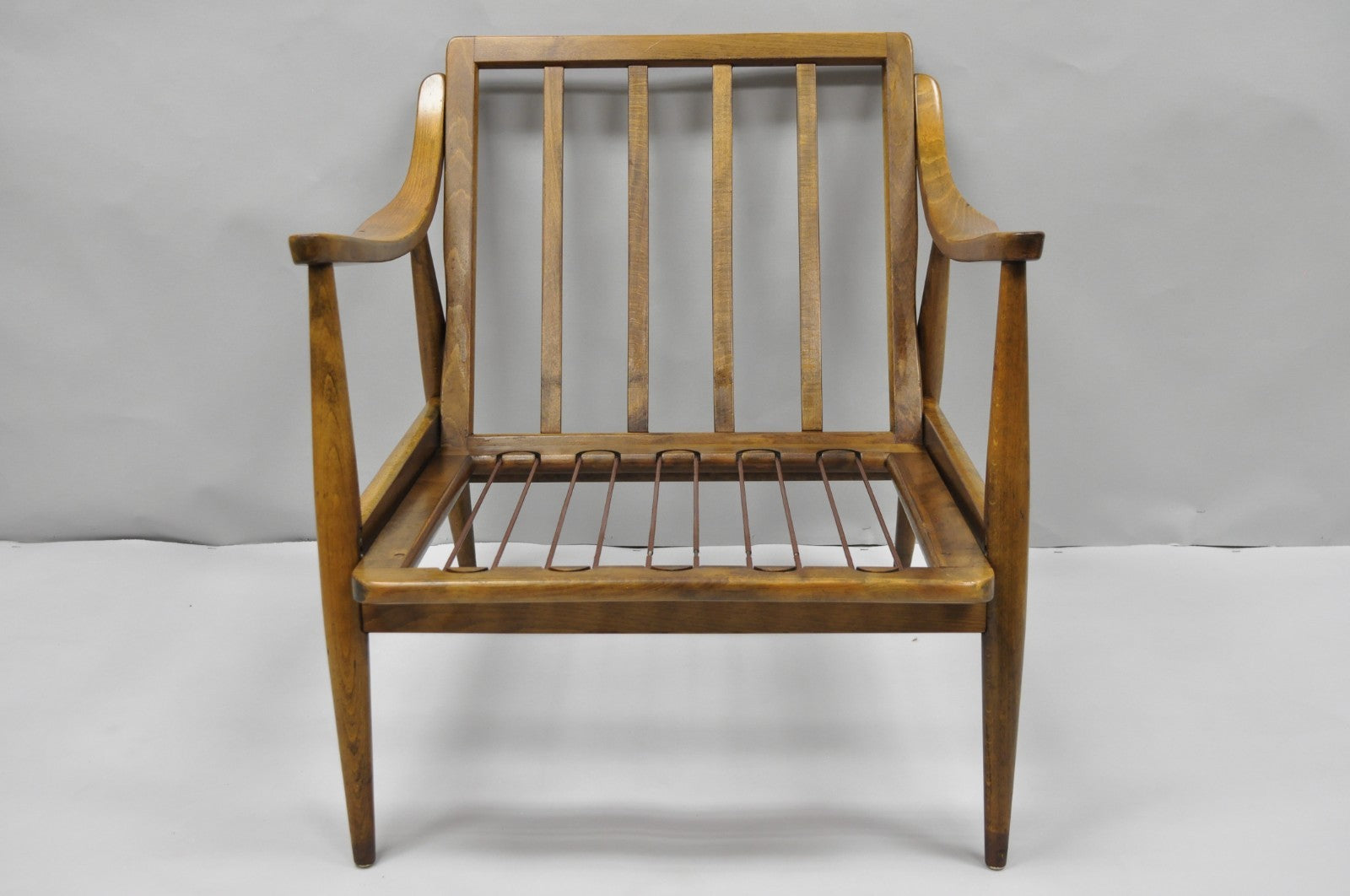 Vintage Mid Century Modern Danish Style Sculptural Walnut Lounge Arm Chair