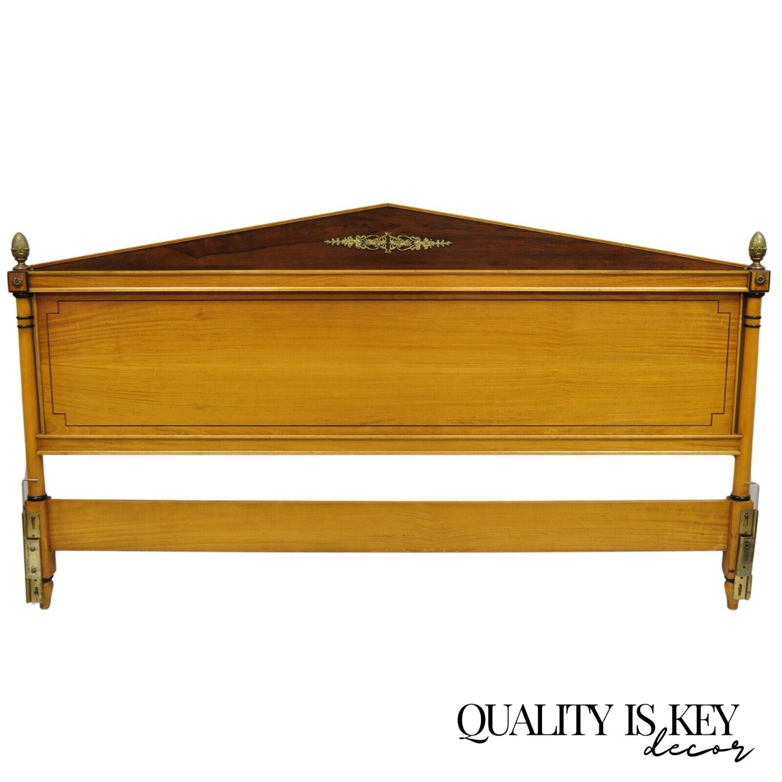 Vintage French Regency Neoclassical Rosewood & Satinwood King Size Bed Headboard