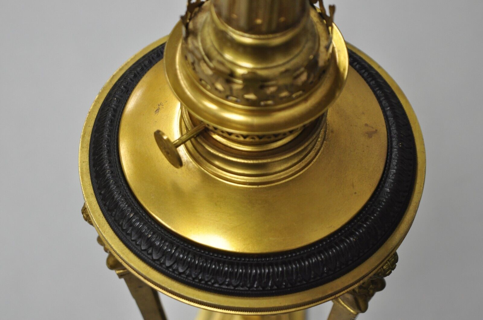Vintage French Empire Style Figural Woman Black & Gold Brass Table Lamps - Pair