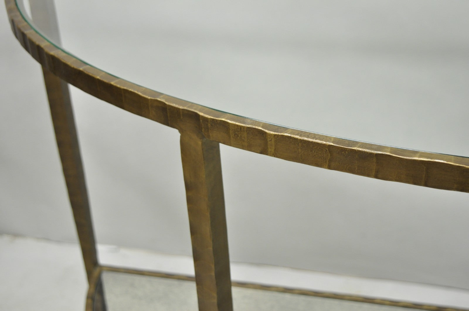 Crate & Barrel Clairemont Demilune Art Deco Wrought Iron & Glass Console Table