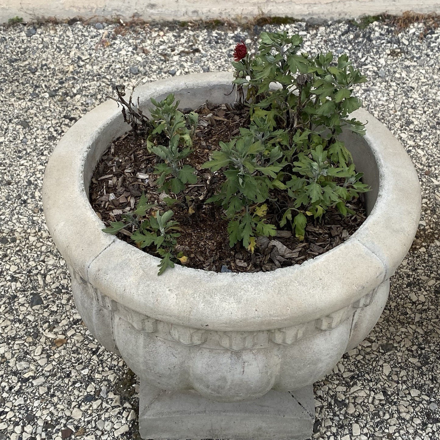 Vintage Cast Concrete Stone 15" Round Cement Urn Garden Planter Pot - a Pair