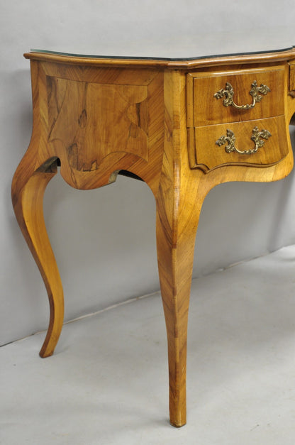 Vintage Italian Rococo French Country Burl Wood Olive Wood Inlay Writing Desk