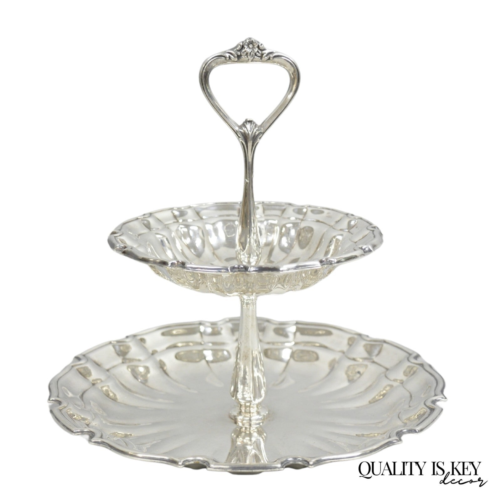 Towle Victorian Silver Plated 2 Tier Scalloped Pastry Serving Display Platter