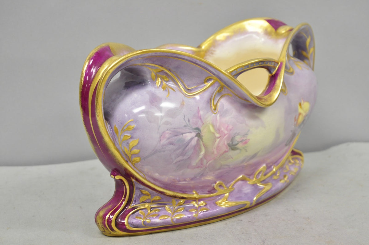 Antique Franz Anton Mehlem Royal Bonn Germany Art Nouveau Purple Jardinière Vase