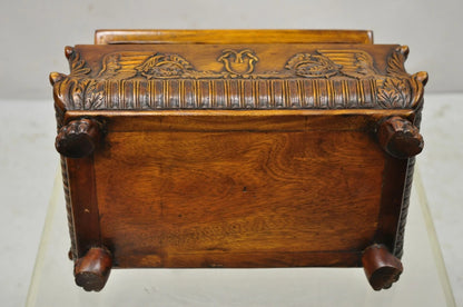 French Empire Rococo Style Carved Mahogany Paw Foot Jewelry Vanity Trinket Box