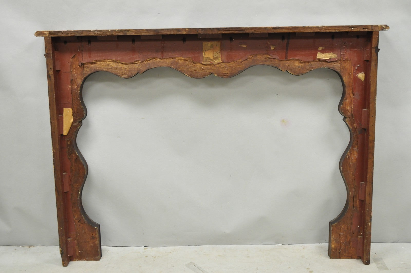 Antique Italian Provincial Carved Serpentine Scalloped Walnut Fireplace Mantel