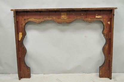 Antique Italian Provincial Carved Serpentine Scalloped Walnut Fireplace Mantel