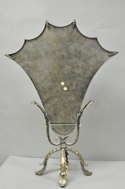 Contemporary Mediterranean Style Silver Gilt Iron Metal Mirror Fireplace Screen