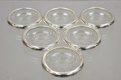 Vintage Regency Style Crystal Coasters with Sterling Silver Rims by Crown- 6 Pcs