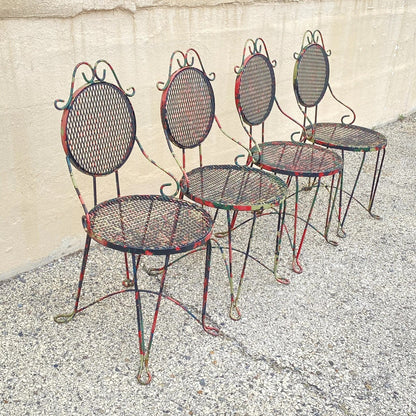 Vintage Victorian Style Small Wrought Iron Camo Paint Garden Patio Chair - Set 4