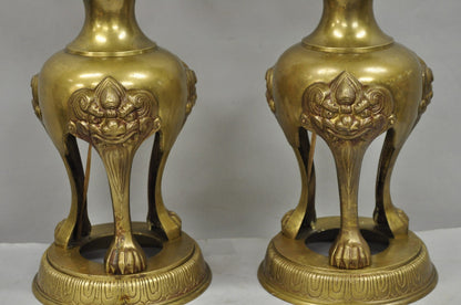 Vintage Chinoiserie James Mont Style Bronze Chinese Foo Dog Table Lamps (B) Pair