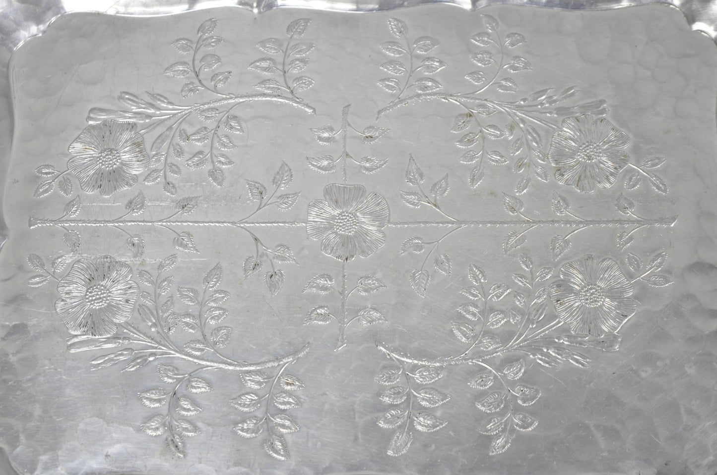 Vintage Victorian Continental Silver Co "Wild Rose" 1055 Hammered Aluminum Tray