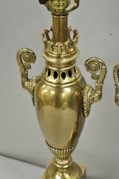 Vintage French Empire Neoclassical Brass Urn Form Table Lamps by Tyndale - Pair
