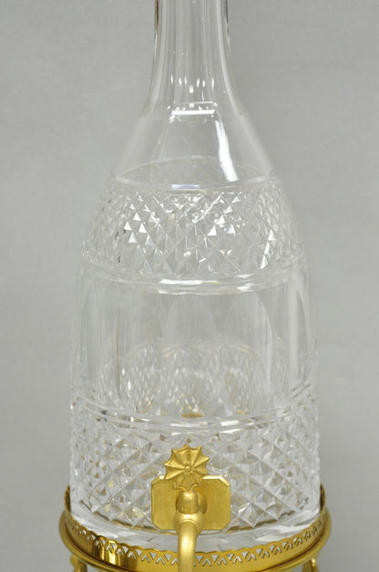 Vintage French Baccarat Style Bronze Swan & Cut Crystal Glass Liquor Decanter