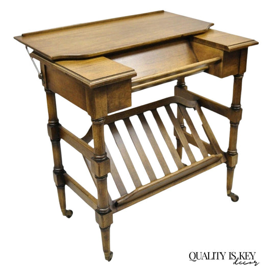 Vintage Brandt Flip Top Piano Style Small Cherry Wood Writing Desk Console Table