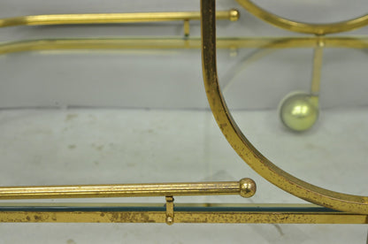 Vintage Mid Century Modern Brass 3 Tier Oval Frame Rolling Bar Cart Server Table