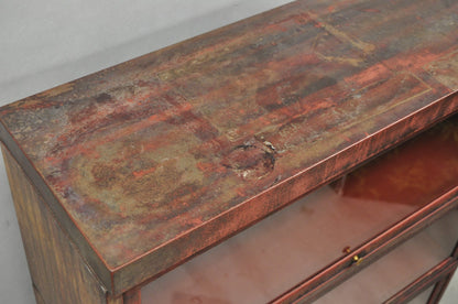 Vintage Industrial Steel Metal Faux Woodgrain Painted Stack Barrister Bookcase