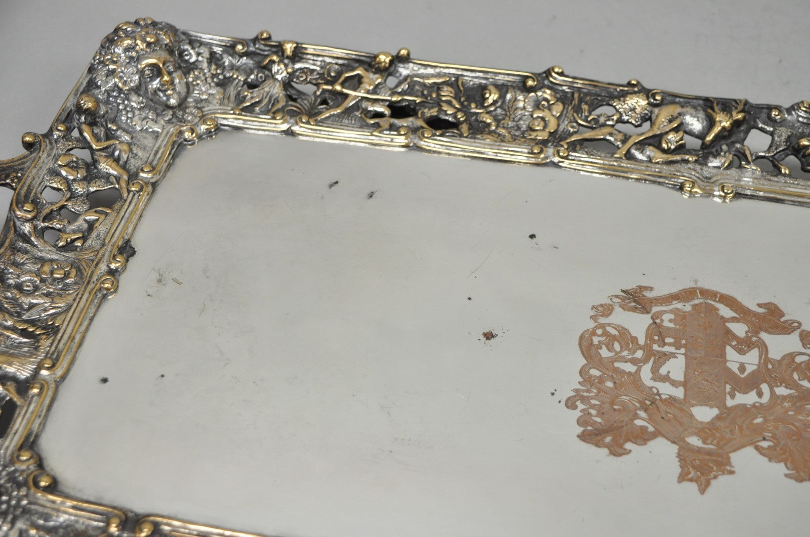 French Renaissance Bacchanal Scene Silver Plated Bacchus Figural Platter Tray