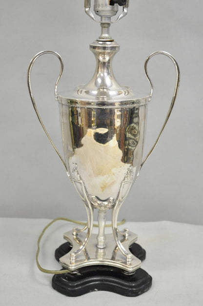 Vintage English Georgian Silver Plated Urn Trophy Cup Samovar Table Lamp