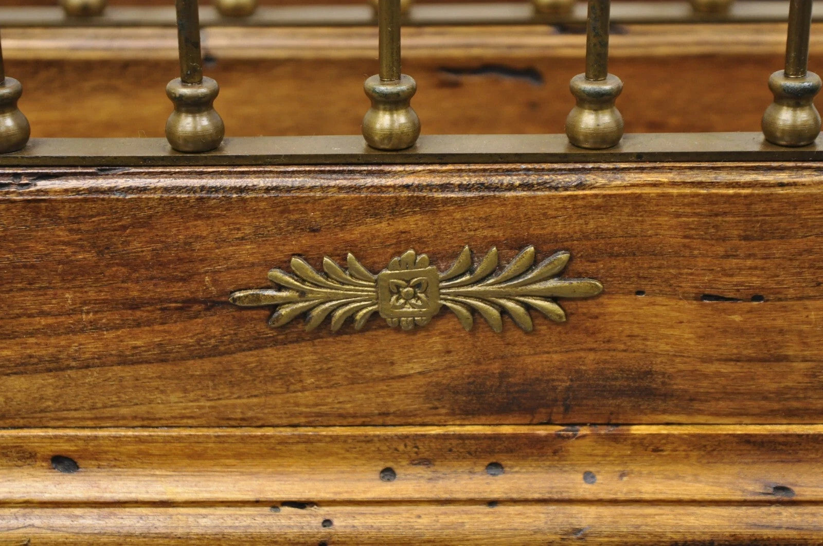 Vintage Italian Neoclassical Style Brass Lyre Harp Wooden Magazine Rack Stand