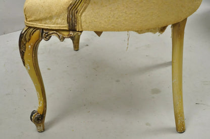 Antique French Louis XV Style Cream Painted Boudoir Vanity Accent Side Chair