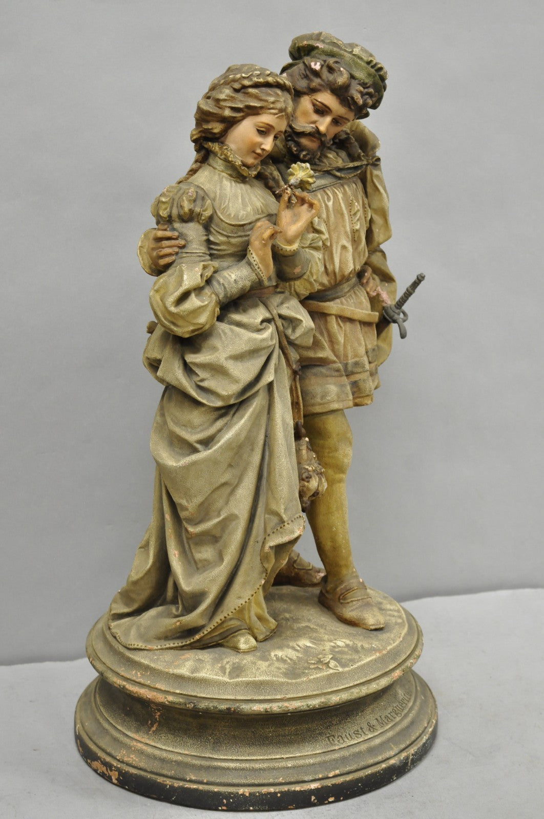 Antique French Renaissance Hennecke & Co "Faust & Marguerite" Plaster Statue