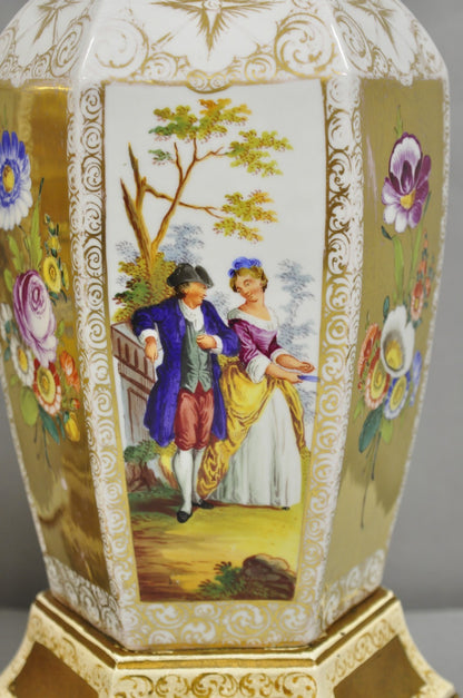 Antique French Victorian Hand Painted Gold Gilt Ginger Jar Table Lamps - a Pair