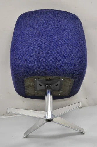 Vintage Mid Century Modern Blue Upholstered Chrome Swivel Base Club Arm Chair