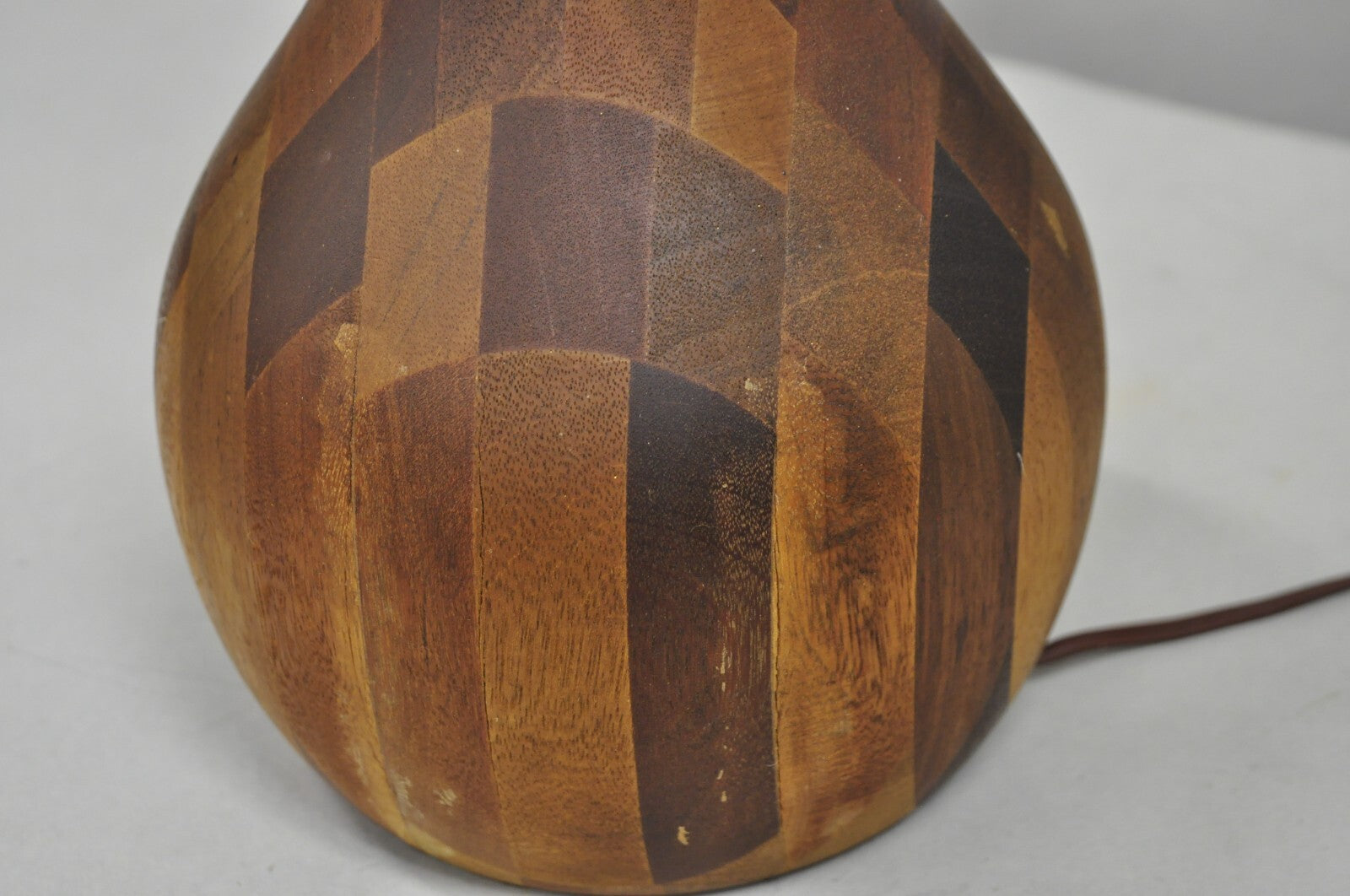 Vintage Mid Century Danish Modern Staved Teak Wood Sculptural Bulbous Table Lamp