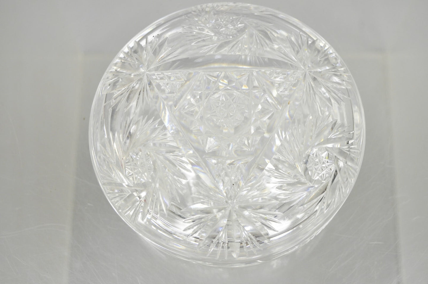 Vintage Art Deco Bohemian Cut Crystal Glass Czech Ladies Vanity Powder Jar