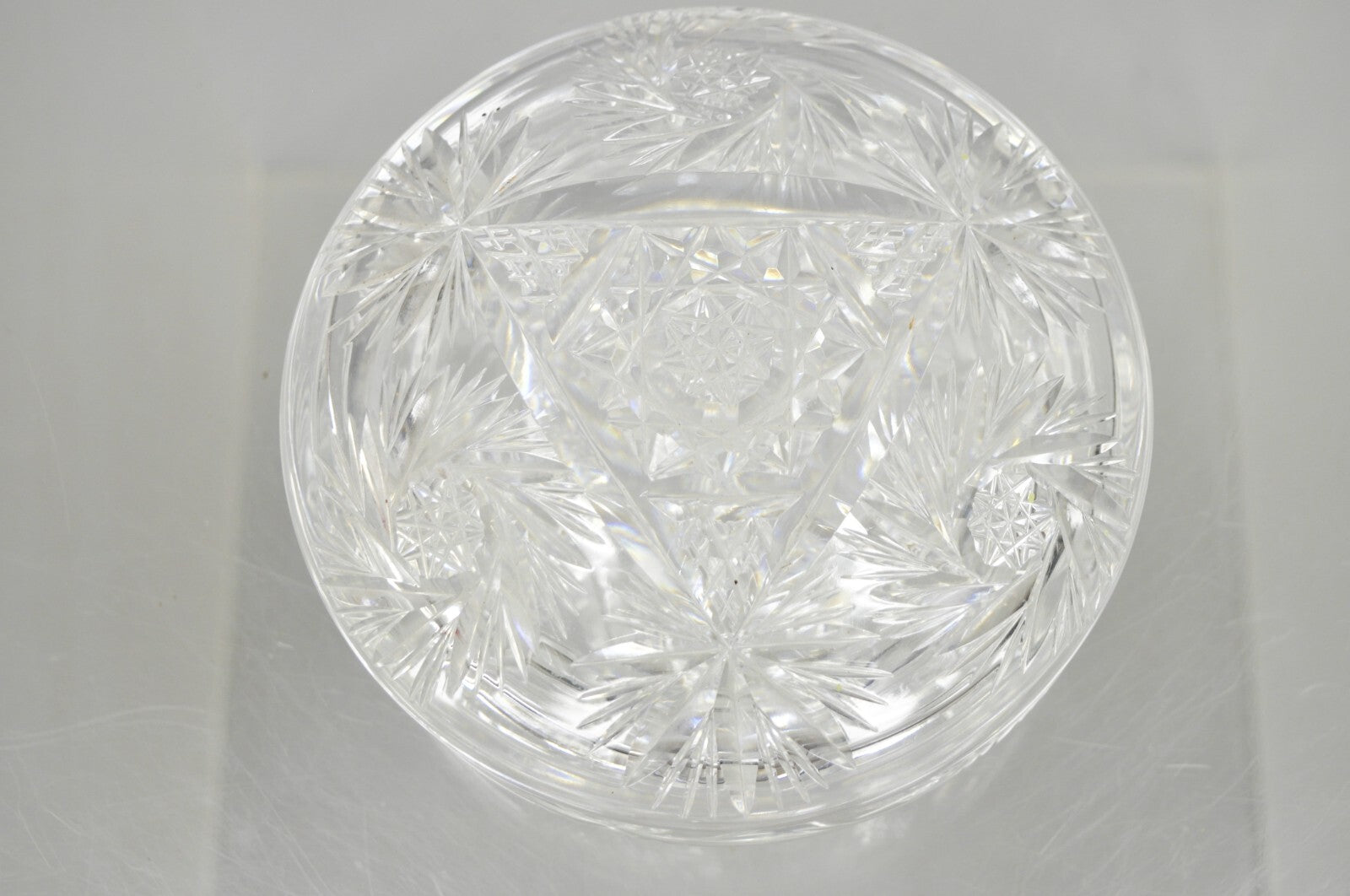 Vintage Art Deco Bohemian Cut Crystal Glass Czech Ladies Vanity Powder Jar