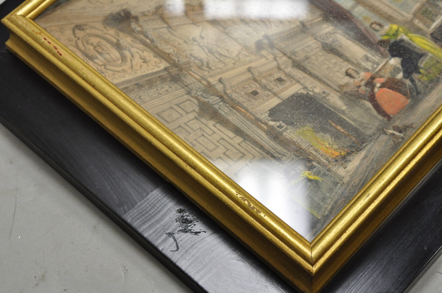 Antique Colored Lithograph 3D Frame Hall of Levens & Trophy Room Joseph Nash (2)