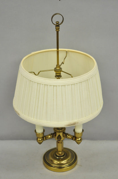 Vintage French Country Style Small Brass Candelabra Bouillotte Desk Lamp w Shade