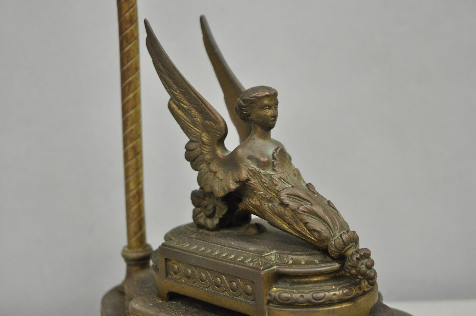Antique French Victorian Neoclassical Small Gilt Brass Winged Maiden Table Lamp