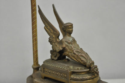 Antique French Victorian Neoclassical Small Gilt Brass Winged Maiden Table Lamp