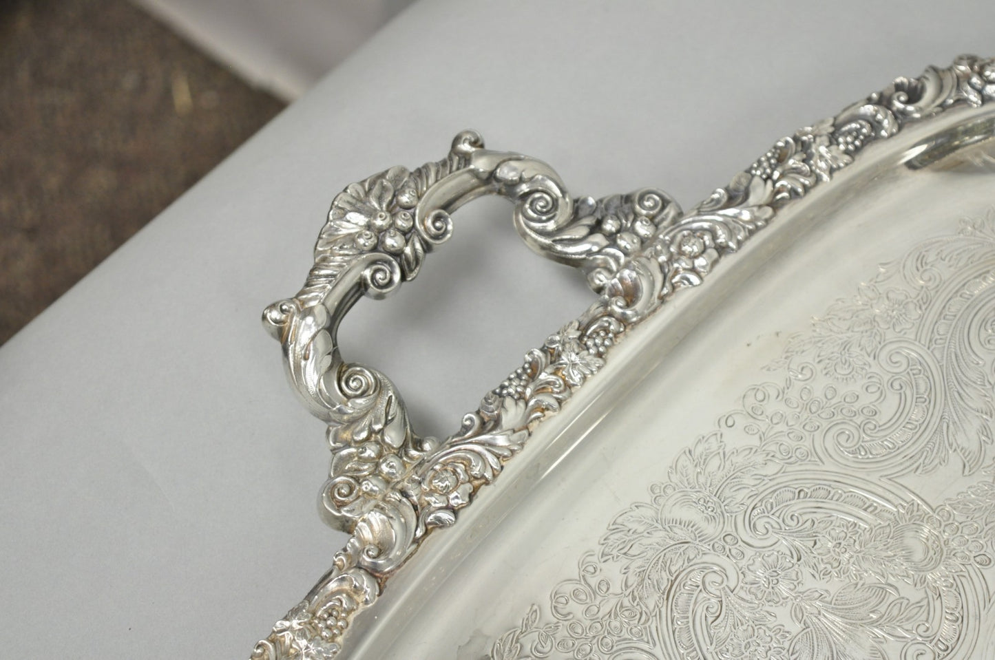 Antique E.G. Webster & Son Victorian Silver Plated Floral Repousse Serving Tray