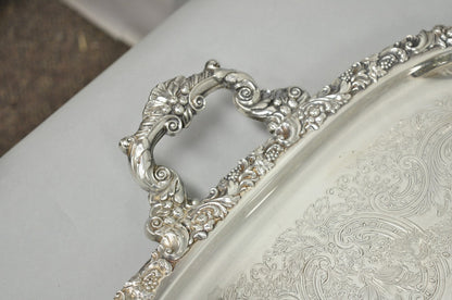 Antique E.G. Webster & Son Victorian Silver Plated Floral Repousse Serving Tray