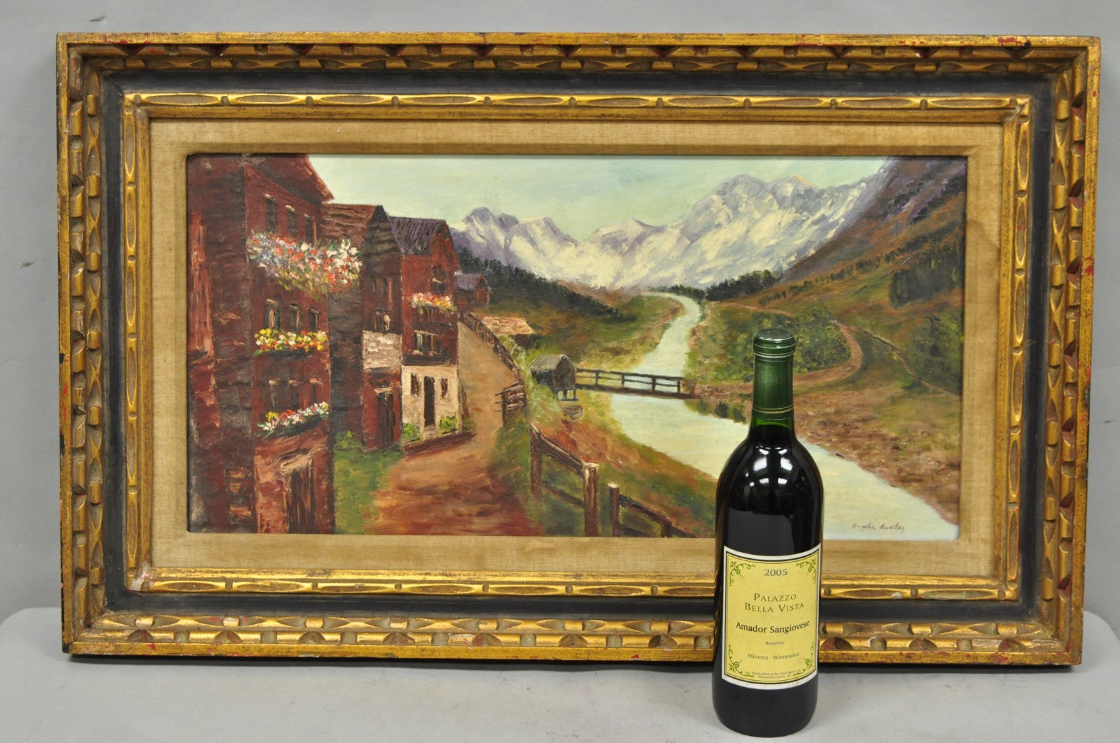 Vintage Angela Dudley "Lake Garda. Italy" Italian Hollywood Regency Oil Painting