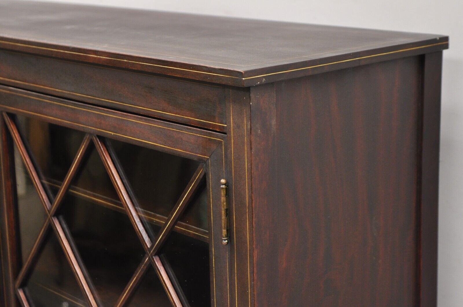 Antique Edwardian Mahogany Lattice Inlaid 2 Door 52" Closed Bookcase