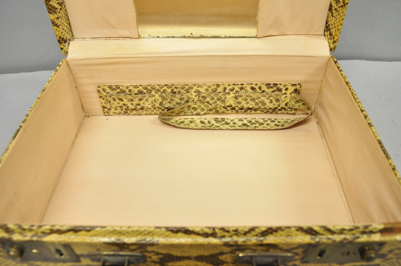 Vintage Mid Century Modern Faux Python Snakeskin Travel Toiletry Case Suitcase