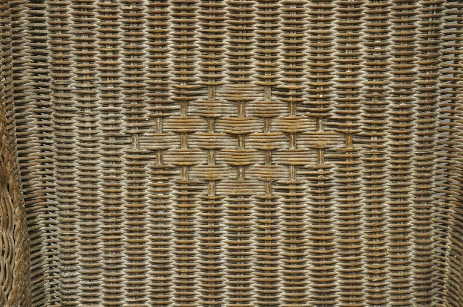 Vintage Victorian Style Large Woven Wicker Rattan Wingback Lounge Arm Chair