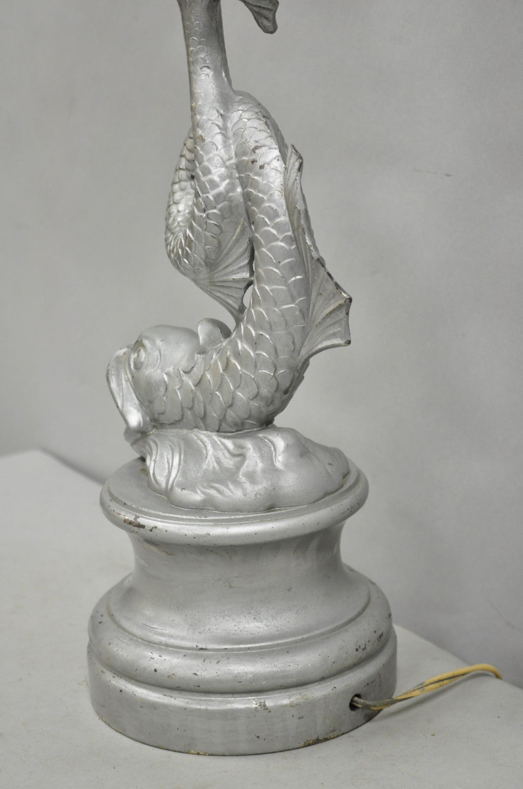 Vintage French Neoclassical Style Figural Gilt Metal Serpent Dolphin Table Lamp