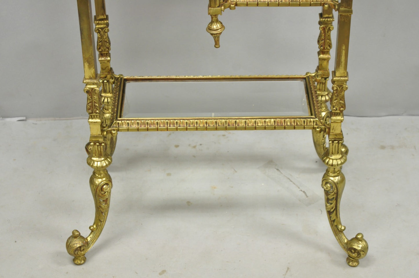 Antique Victorian Brass & Onyx Ornate Tiered Etagere Curio Display Stand Shelf