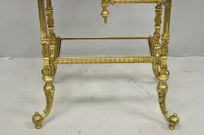 Antique Victorian Brass & Onyx Ornate Tiered Etagere Curio Display Stand Shelf