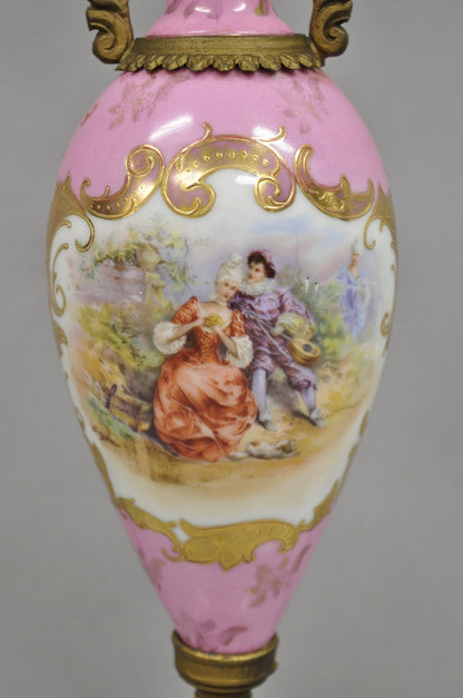 Antique French Victorian Pink Paris Porcelain Petite Urn Figural Table Lamp