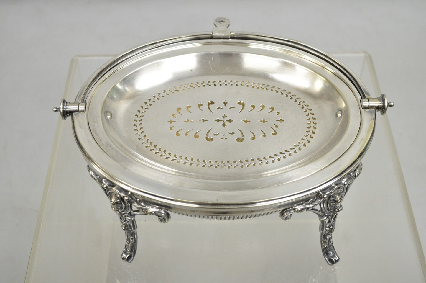Antique English Edwardian Large Silver Plated Roll Top Warmer Chafing Dish