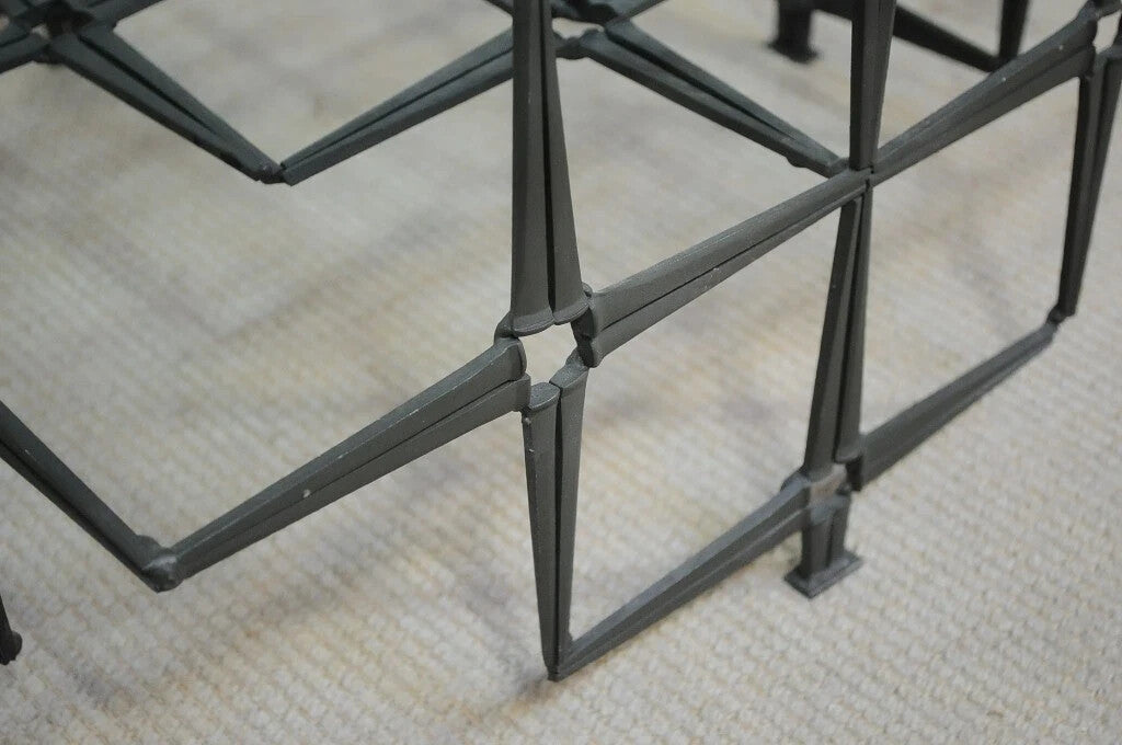 Trimark Mid Century Modern Green Brutalist Steel Nail Square Glass Coffee Table
