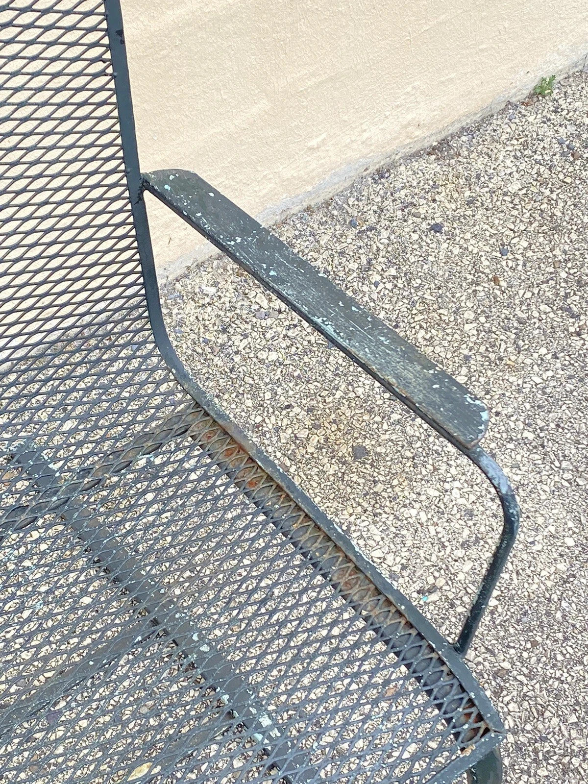 Vintage Mid Century Modern Wrought Iron Metal Mesh Spring Cantilever Patio Chair