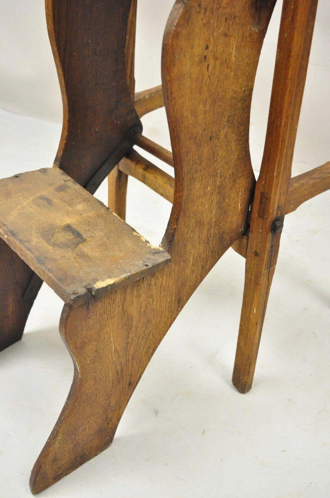 Antique French Provincial Country Oak Wood Folding Library Step Ladder