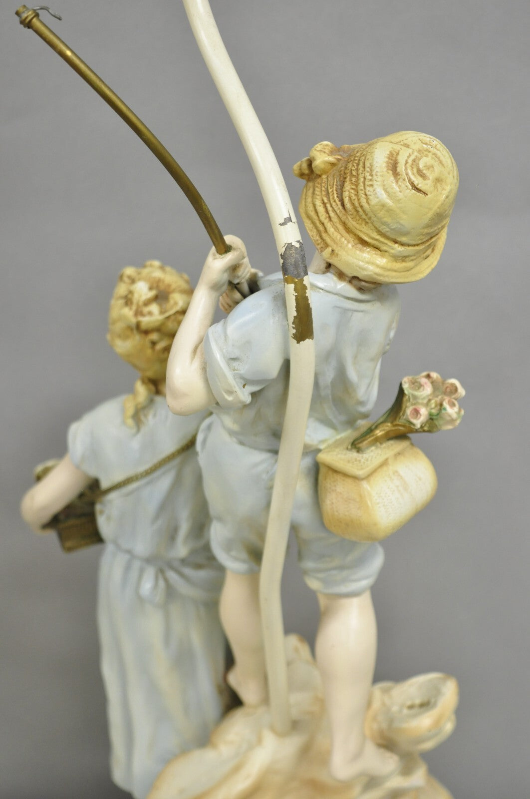 Antique L&F Moreau Victorian Painted Spelter Metal Figural Table Lamps - a Pair